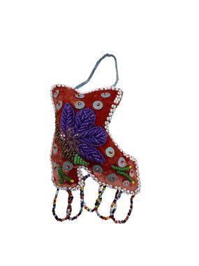 Iroquois Folk Art Beaded Whimsy Native American Beadwork Boot Shoe Pin Cushion